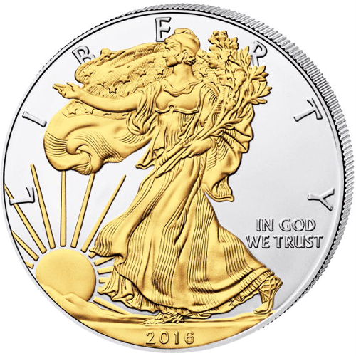 2016 1 oz American Silver Eagle Coin (Gilded, BU)