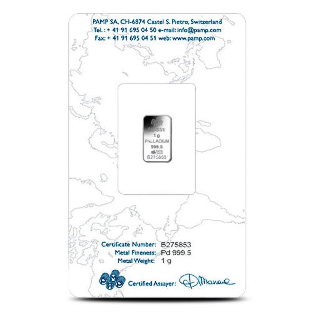 1 Gram PAMP Suisse Fortuna Palladium Bar (New w/ Assay)
