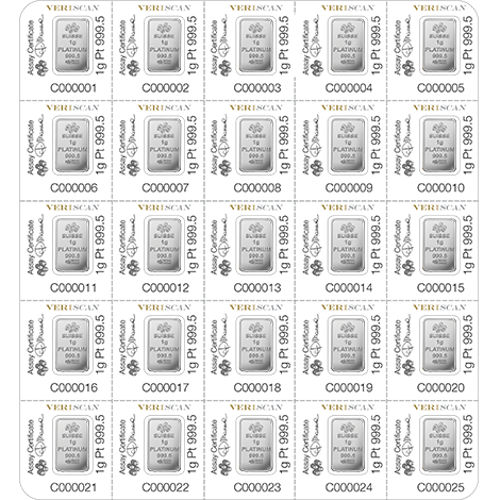 25 Gram PAMP Suisse Divisible Platinum Bar (25x1 w/Assay)