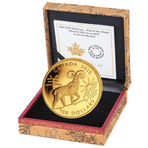 2015 $150 Canadian Gold Lunar Year of the Sheep Proof Coin (Box + CoA)