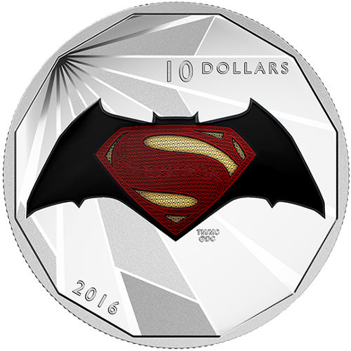 2016 1/2 oz $10 Canadian Proof Silver Batman v Superman: Dawn of Justice Logo Coin