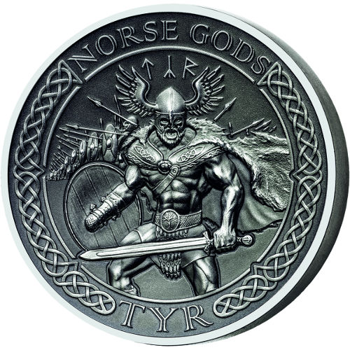 2015 2 oz Cook Islands Silver Norse God Tyr Proof Coin (Ultra High Relief)