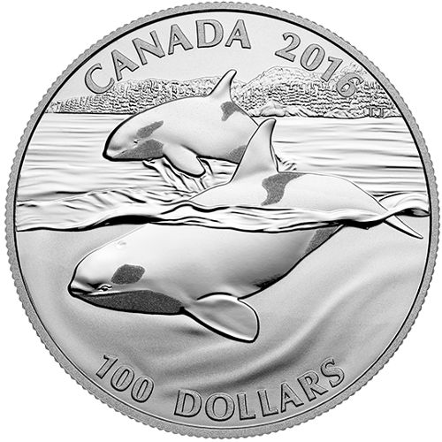 2016 1 oz $100 Canadian Silver Orca Whale Coin (BU)