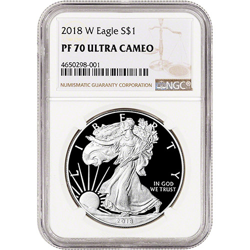 2018-W 1 oz Proof American Silver Eagle Coin NGC PF70 UCAM