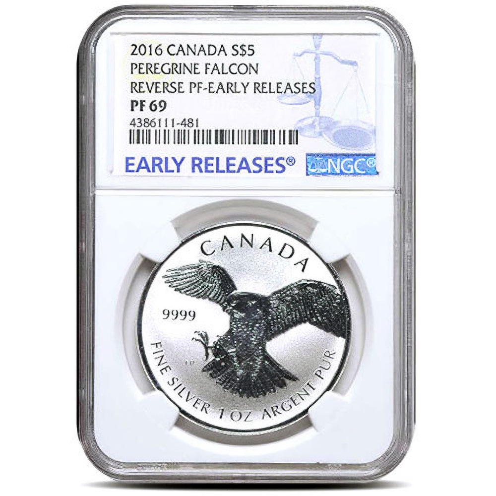 2016 1 oz Canadian Silver Peregrine Falcon Reverse Proof Coin NGC PF69 ER