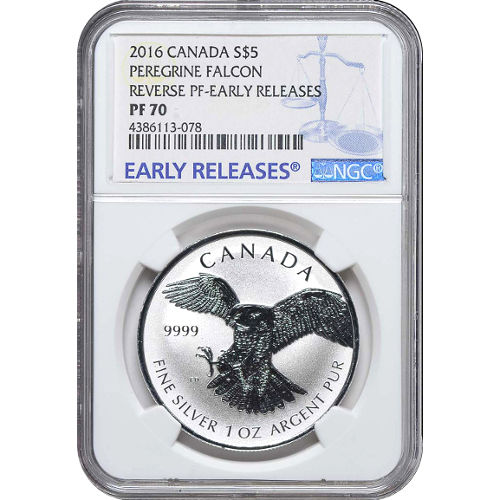 2016 1 oz Canadian Silver Peregrine Falcon Reverse Proof Coin NGC PF70 ER