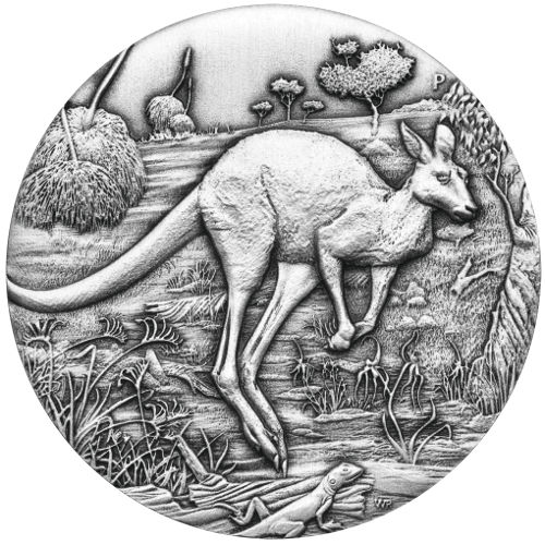 2016 2 oz Australian Silver Antiqued Kangaroo Coin (High Relief)
