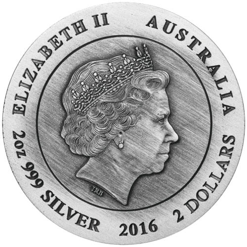 2016 2 oz Australian Silver Antiqued Kangaroo Coin (High Relief)