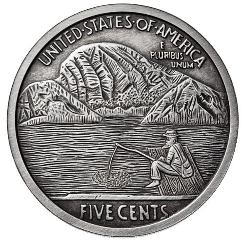 5 oz Antique Fisherman Silver Round (Hobo Nickel Series #1, New)