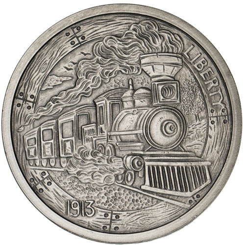 5 oz Antique Train Silver Round (Hobo Nickel Series #2, New w/ CoA)