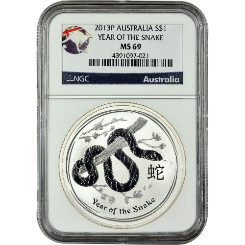 2013 1 oz Australian Silver Lunar Snake Coin NGC MS69