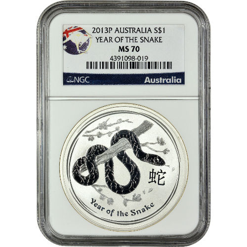 2013 1 oz Australian Silver Lunar Snake Coin NGC MS70