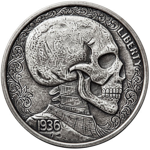 5 oz Antique Skulls and Scrolls Silver Round (Hobo Nickel Series #3, New w/ CoA)