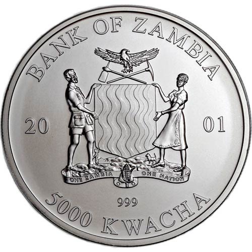 2001 1 oz Zambian Silver Elephant Coin (BU)