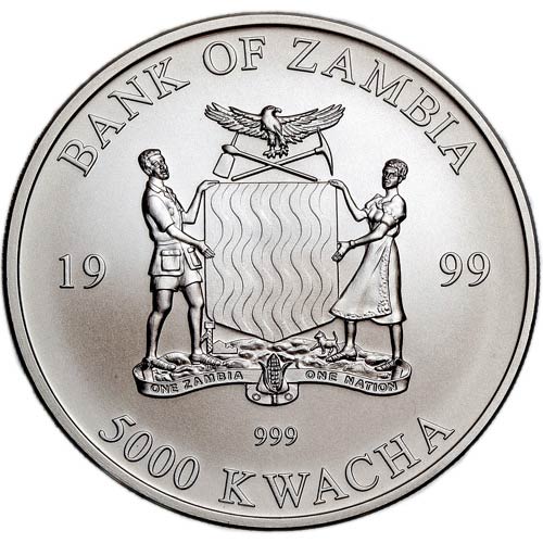 1999 1 oz Zambian Silver Elephant Coin (BU)