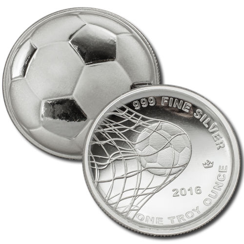 2016 1 oz Monarch Domed Soccer Ball Silver Round (New)