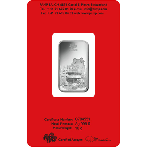 10 Gram PAMP Suisse Lunar Pig Silver Bar (New w/ Assay)