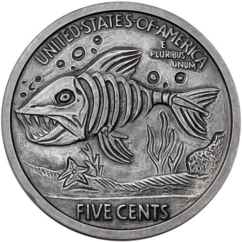5 oz Antique Green Fairy and Fishbones Silver Round (Hobo Nickel Series #4, New w/ CoA)