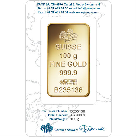 100 Gram PAMP Suisse Fortuna Gold Bar (New w/ Assay)