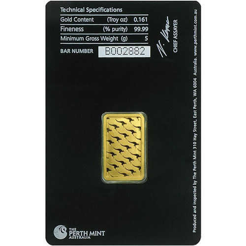5 Gram Perth Mint Gold Bar (New w/ Assay)