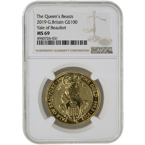 2019 1 oz British Gold Queen's Beast Yale Coin NGC MS69