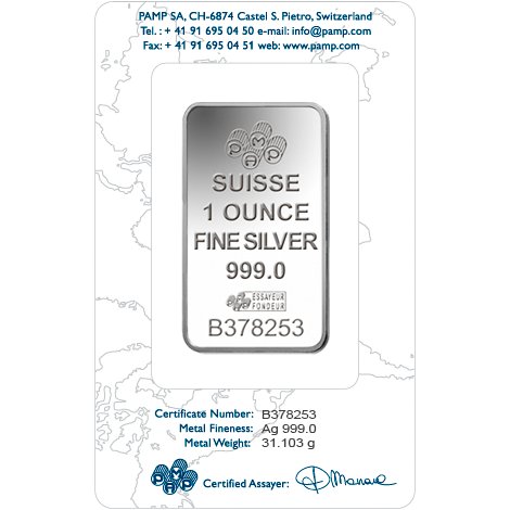 1 oz PAMP Suisse Fortuna Silver Bar (New w/ Assay)