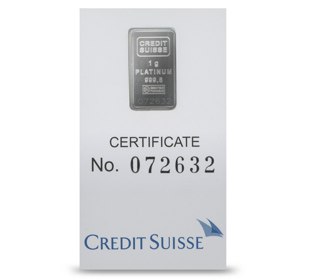 1 Gram Credit Suisse Platinum Bar (New w/ Assay)