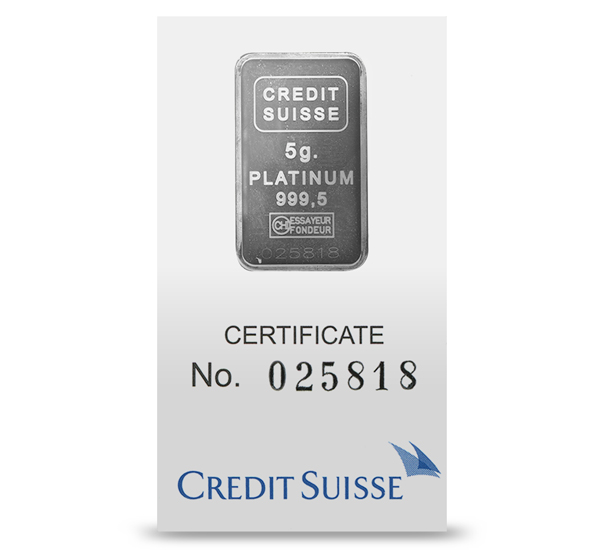 5 Gram Credit Suisse Platinum Bar (New w/ Assay)