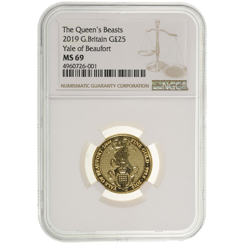 2019 1/4 oz British Gold Queen's Beast Yale Coin NGC MS69