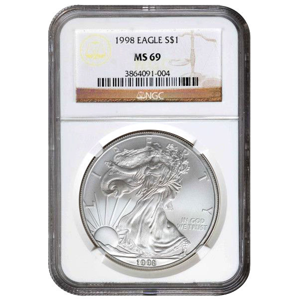 1998 1 oz American Silver Eagle Coin NGC MS69