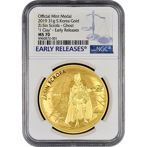 2019 1 oz South Korean Zi:Sin Scrofa Ghost Gold Medal NGC MS70 ER