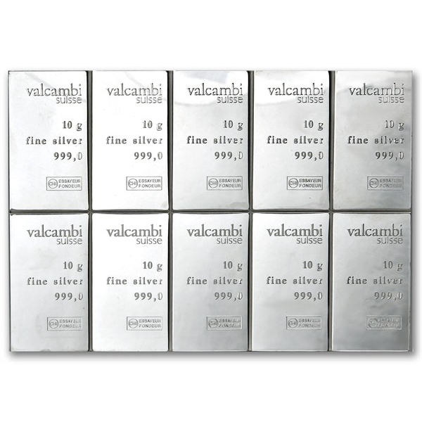 100 Gram Valcambi Silver CombiBar (10x10g w/ Assay)