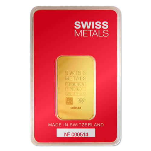 1 oz Swiss Metals Gold Bar (New w/ Assay)