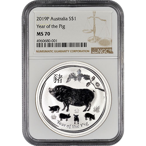 2019 1 oz Australian Silver Lunar Pig Coin NGC MS70