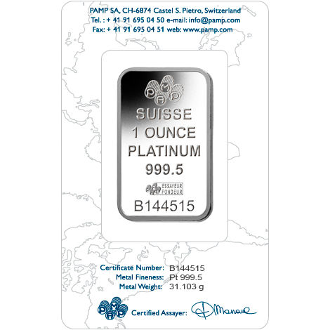 1 oz PAMP Suisse Fortuna Platinum Bar (New w/ Assay)
