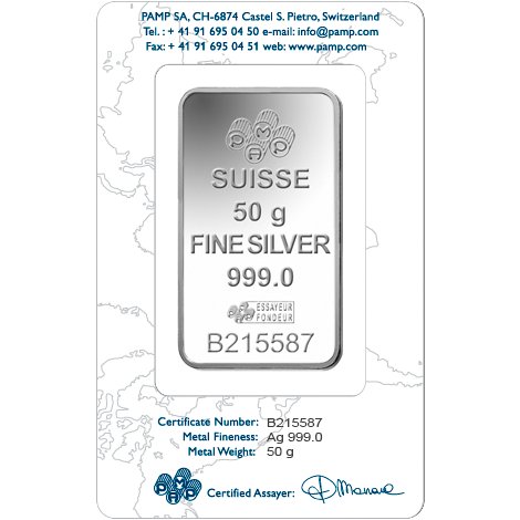 50 Gram PAMP Suisse Fortuna Silver Bar (New w/ Assay)