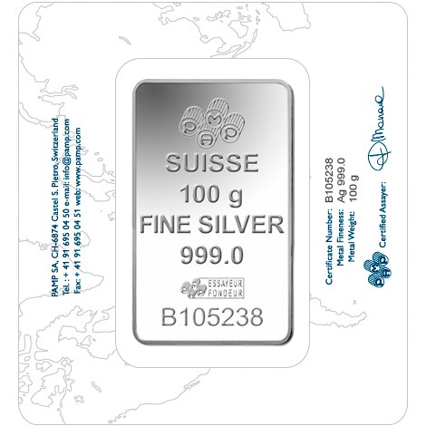 100 Gram PAMP Suisse Fortuna Silver Bar (New w/ Assay)