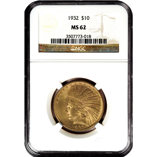 Pre-33 $10 Indian Gold Eagle Coin (MS62, PCGS or NGC)