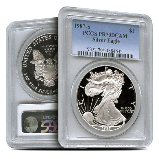 1987-S 1 oz Proof American Silver Eagle Coin PCGS PR70 DCAM