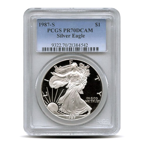 1987-S 1 oz Proof American Silver Eagle Coin PCGS PR70 DCAM