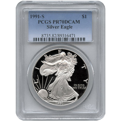 1991-S 1 oz Proof American Silver Eagle Coin PCGS PR70 DCAM