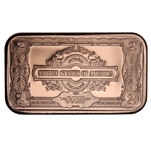 1 oz $2 Banknote Copper Bar (New)