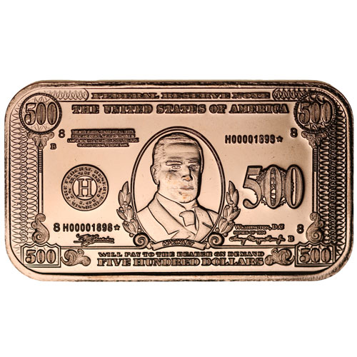 1 oz $500 Banknote Copper Bar (New)