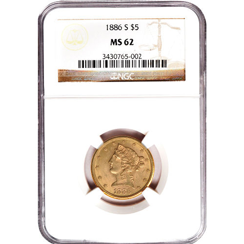 Pre-33 $5 Liberty Gold Half Eagle Coin MS62 (PCGS or NGC)