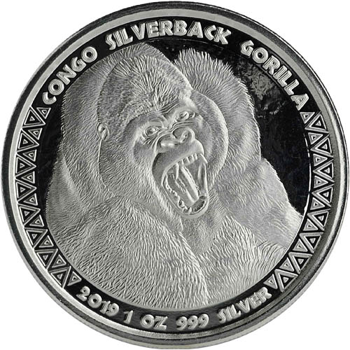 2019 1 oz Congo Silver Silverback Gorilla Coin (Proof-like)