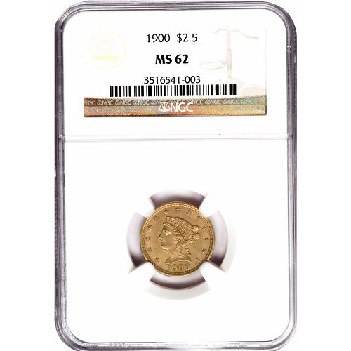Pre-33 $2.50 Liberty Gold Quarter Eagle Coin (MS62, PCGS or NGC)