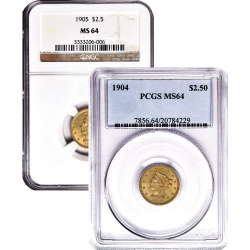 Pre-33 $2.50 Liberty Gold Quarter Eagle Coin (MS64, PCGS or NGC)