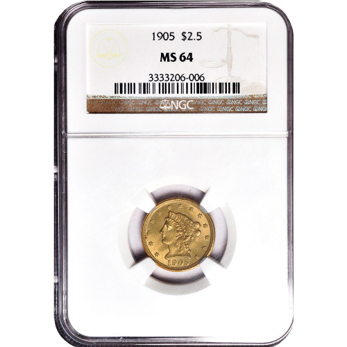 Pre-33 $2.50 Liberty Gold Quarter Eagle Coin (MS64, PCGS or NGC)