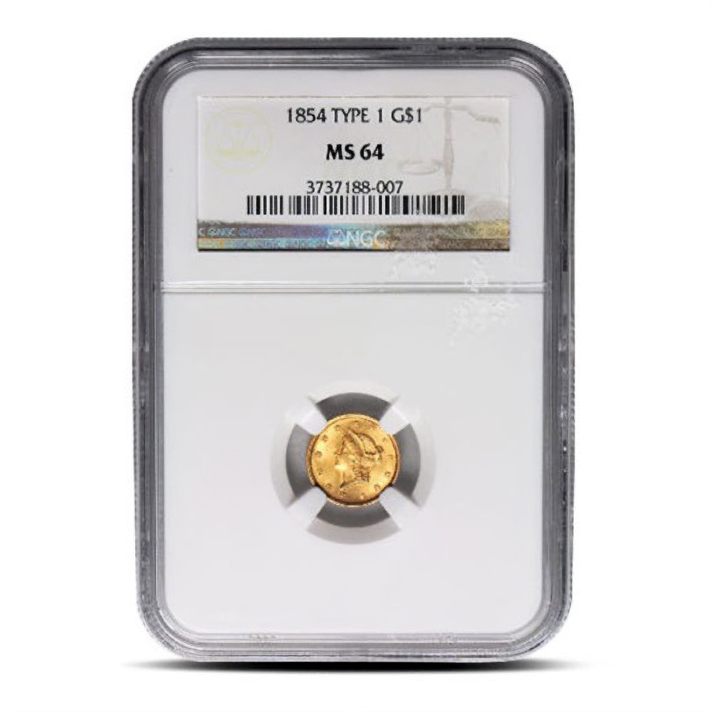 Pre-33 $1 Liberty Gold Coin (Type 1, MS64, PCGS or NGC)