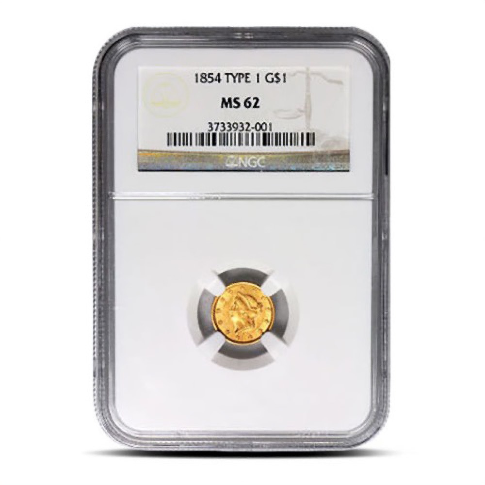 Pre-33 $1 Liberty Gold Coin (Type 1, MS62, PCGS or NGC)